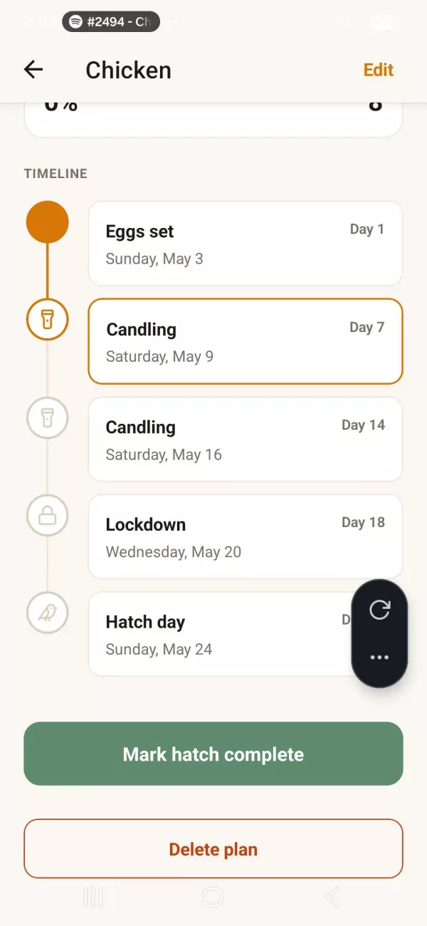 Broodi incubation timeline with upcoming milestones